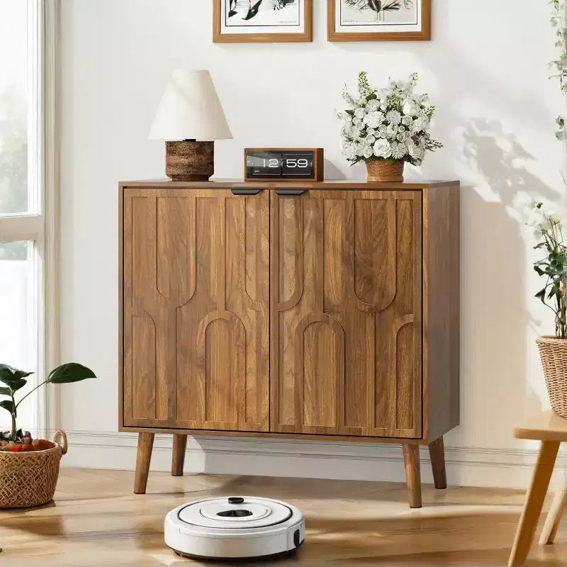 Okak Credenza in Legno, Madia Decorativa con 2 Ante e Ripiani Regolabili, Tavolo Consolle per Cucina, Soggiorno/Sala da Pranzo