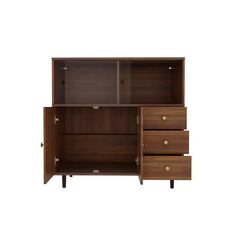Credenza/Mobile Buffet Stile Vintage Famapy con Vetrina Illuminata a LED e Ante Scorrevoli in Acrilico per Esposizione e Organizzazione