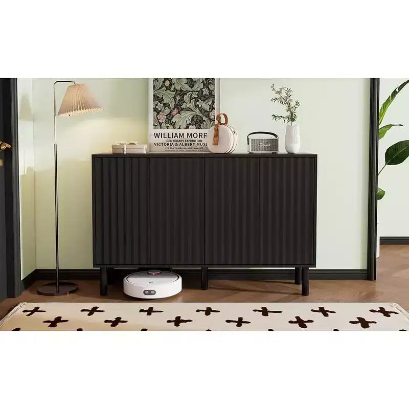 Okak Mobile Buffet Minimalista con Ante e Ripiani, con 5 Gambe in Legno Massello, Scarpiera con Ripiano Regolabile per Soggiorno Cucina