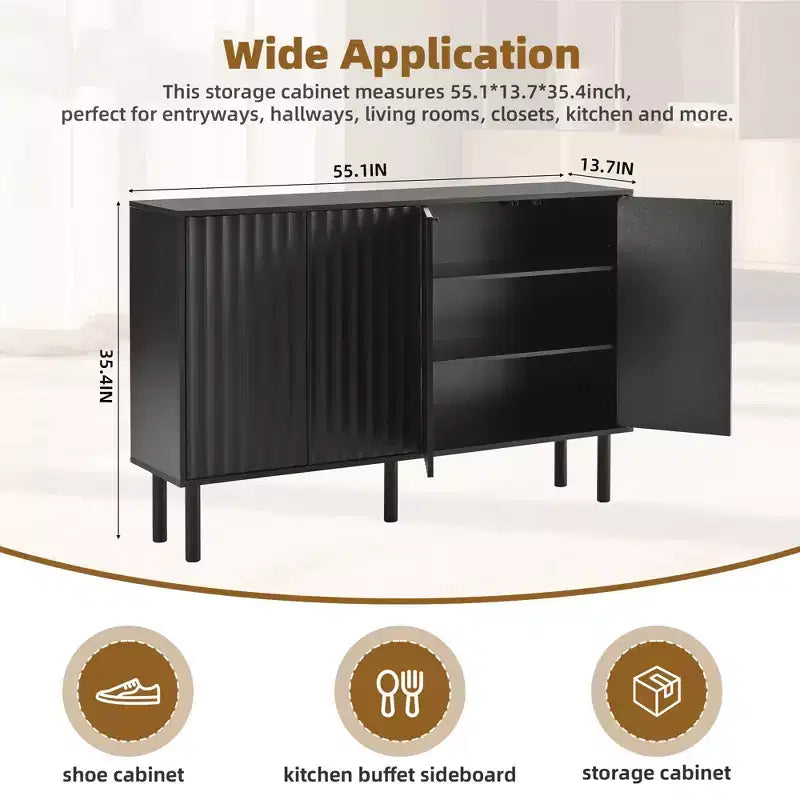 Okak Mobile Buffet Minimalista con Ante e Ripiani, con 5 Gambe in Legno Massello, Scarpiera con Ripiano Regolabile per Soggiorno Cucina