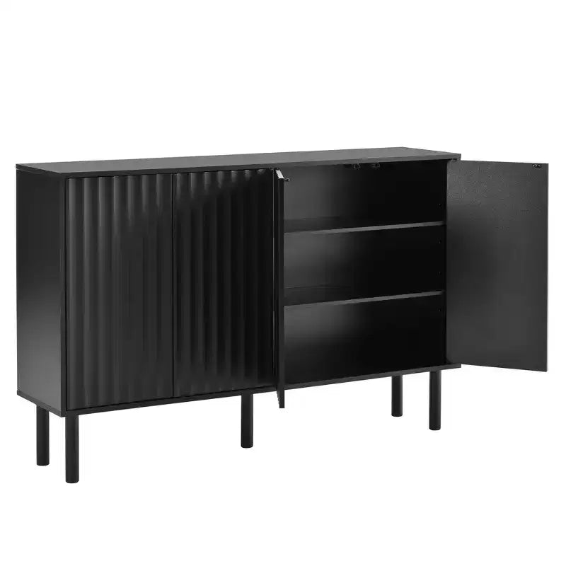 Okak Mobile Buffet Minimalista con Ante e Ripiani, con 5 Gambe in Legno Massello, Scarpiera con Ripiano Regolabile per Soggiorno Cucina