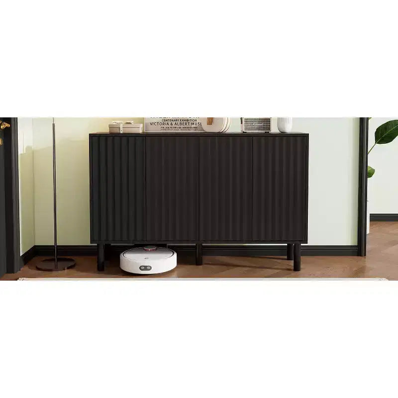 Okak Mobile Buffet Minimalista con Ante e Ripiani, con 5 Gambe in Legno Massello, Scarpiera con Ripiano Regolabile per Soggiorno Cucina