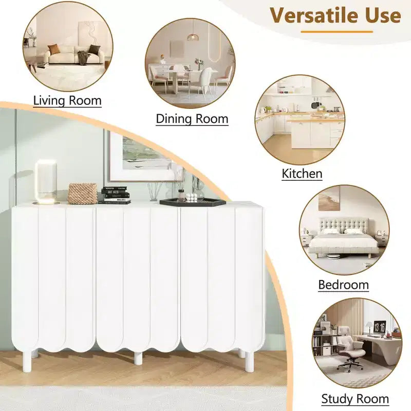 Okak Mobile Buffet Minimalista con Ante e Ripiani, con 5 Gambe in Legno Massello, Scarpiera con Ripiano Regolabile per Soggiorno Cucina