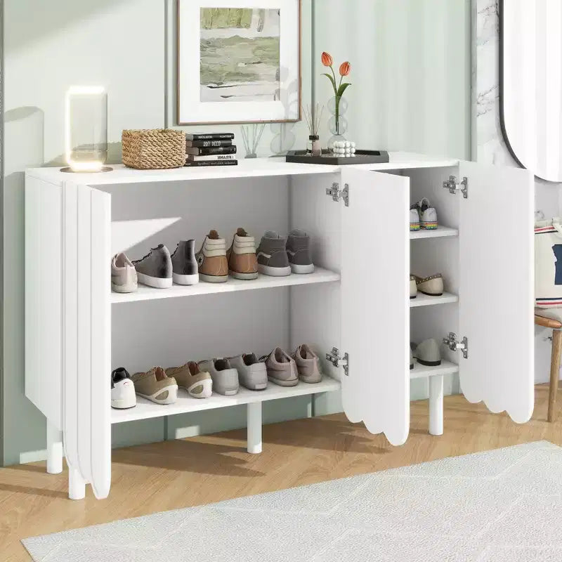 Okak Mobile Buffet Minimalista con Ante e Ripiani, con 5 Gambe in Legno Massello, Scarpiera con Ripiano Regolabile per Soggiorno Cucina