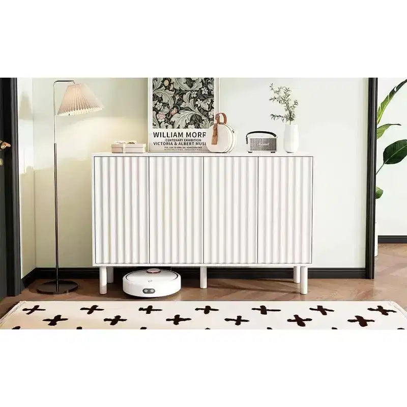 Okak Mobile Buffet Minimalista con Ante e Ripiani, con 5 Gambe in Legno Massello, Scarpiera con Ripiano Regolabile per Soggiorno Cucina