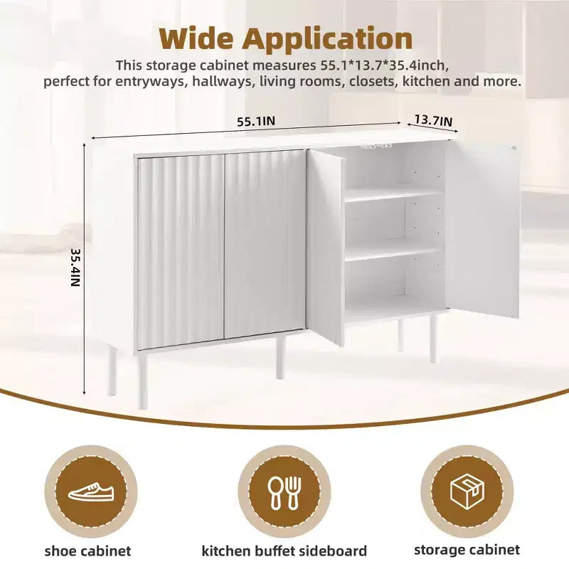Okak Mobile Buffet Minimalista con Ante e Ripiani, con 5 Gambe in Legno Massello, Scarpiera con Ripiano Regolabile per Soggiorno Cucina