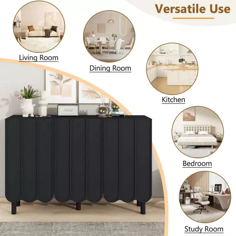 Okak Mobile Buffet Minimalista con Ante e Ripiani, con 5 Gambe in Legno Massello, Scarpiera con Ripiano Regolabile per Soggiorno Cucina