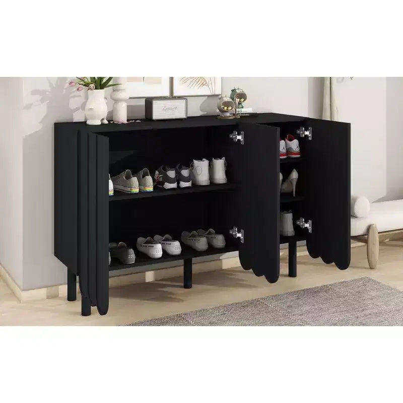 Okak Mobile Buffet Minimalista con Ante e Ripiani, con 5 Gambe in Legno Massello, Scarpiera con Ripiano Regolabile per Soggiorno Cucina