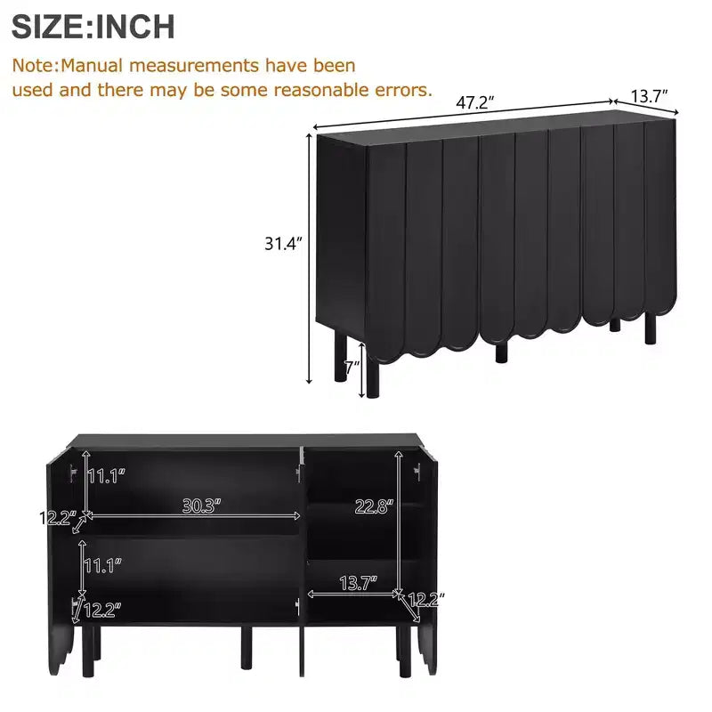 Okak Mobile Buffet Minimalista con Ante e Ripiani, con 5 Gambe in Legno Massello, Scarpiera con Ripiano Regolabile per Soggiorno Cucina