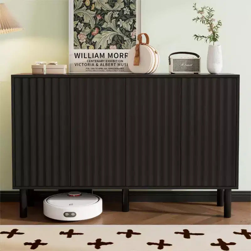 Okak Mobile Buffet Minimalista con Ante e Ripiani, con 5 Gambe in Legno Massello, Scarpiera con Ripiano Regolabile per Soggiorno Cucina