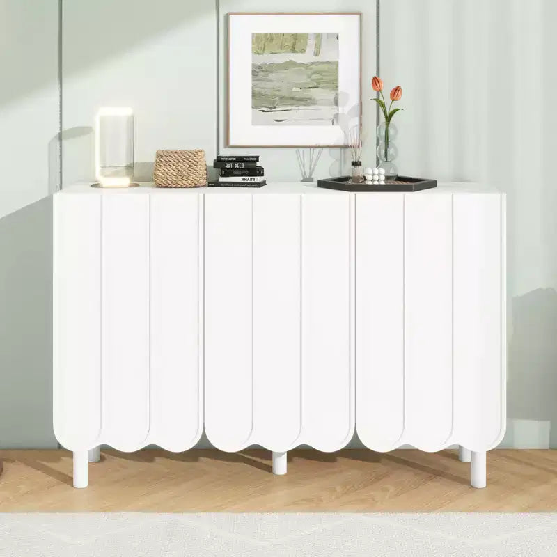 Okak Minimalist Sideboard Buffet Cabinet with Storage and 5 Solid Wood Legs, Shoe Cabinet with Adjustable Shelf for Living Room Kitchen