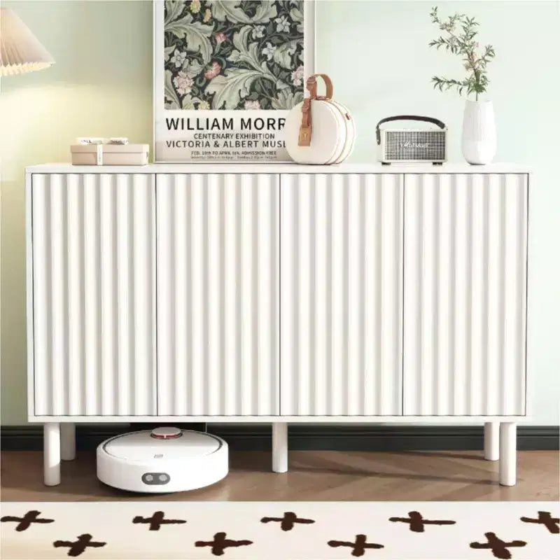 Okak Mobile Buffet Minimalista con Ante e Ripiani, con 5 Gambe in Legno Massello, Scarpiera con Ripiano Regolabile per Soggiorno Cucina