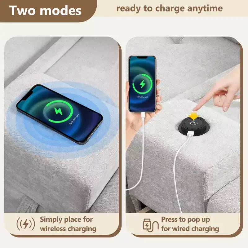 Divano Sezionale a U a 6 Posti in ciniglia da 104" W con Caricatore USB, Cassetti Contenitore, Tavolino in Acrilico e Pouf Movibile
