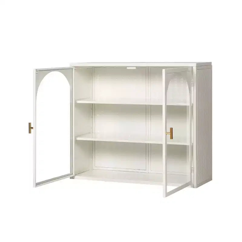 Pensile Okak con motivo intrecciato a 2 ante e 3 ripiani con ante in vetro per ingresso/sala da pranzo/soggiorno/cucina
