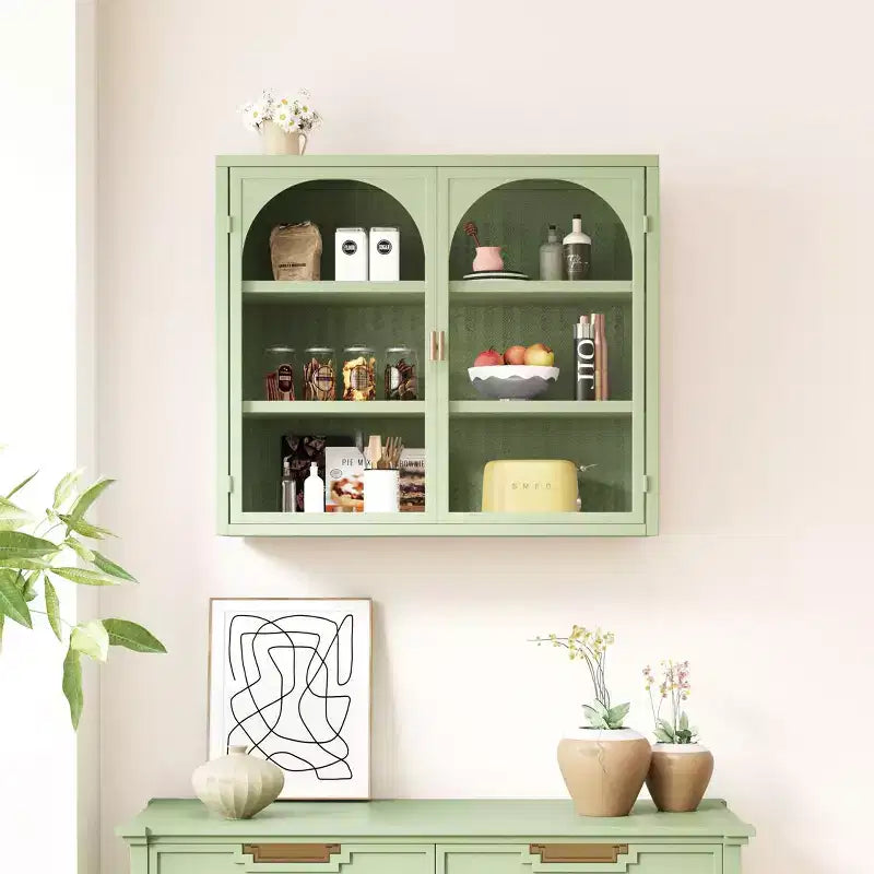 Pensile Okak con motivo intrecciato a 2 ante e 3 ripiani con ante in vetro per ingresso/sala da pranzo/soggiorno/cucina