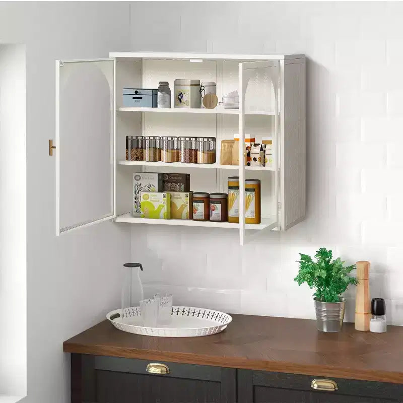 Okak Woven Pattern 2-door Wall Cabinet with Featuring 3-tier Storage Glass Doors for Entryway/Dining Room/Living Room/Kitchen
