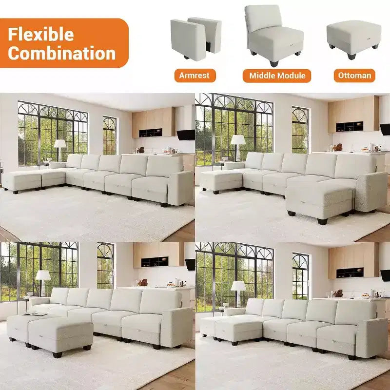 GustoWave 140 Divano Sezionale Modulare con Pouf Contenitori, Divano Letto Convertibile a U, Divano a L Moderno in Velluto a Coste a 7 Posti