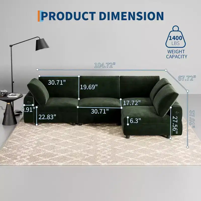 Divano Sezionale Modulare Oversize, Divano Sezionale a L per Soggiorno, Larghezza 264 cm, Divano Modulare a 4 Posti
