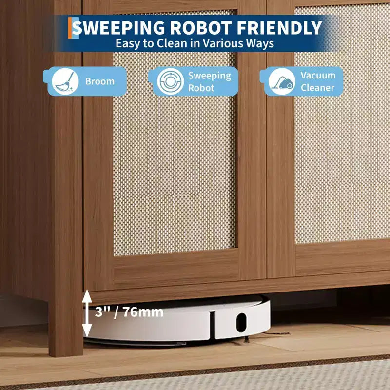Credenza moderna in rattan con ante, mobile bohémien stretto con credenza, mobile contenitore e tavolino da caffè