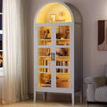 70 Tall Arched Kitchen Pantry Cabinet with LED Lights, Arched Bookshelf with Glass Doors & Adjustable Shelves,for Kitchen, Dining Room, Living Room