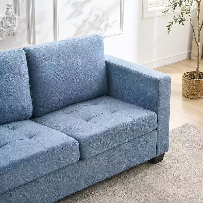 Divano a 3 posti in ciniglia Acekool, divano imbottito da 89 pollici con poggiatesta, braccioli ampi e tasche laterali, blu, divano moderno da soggiorno