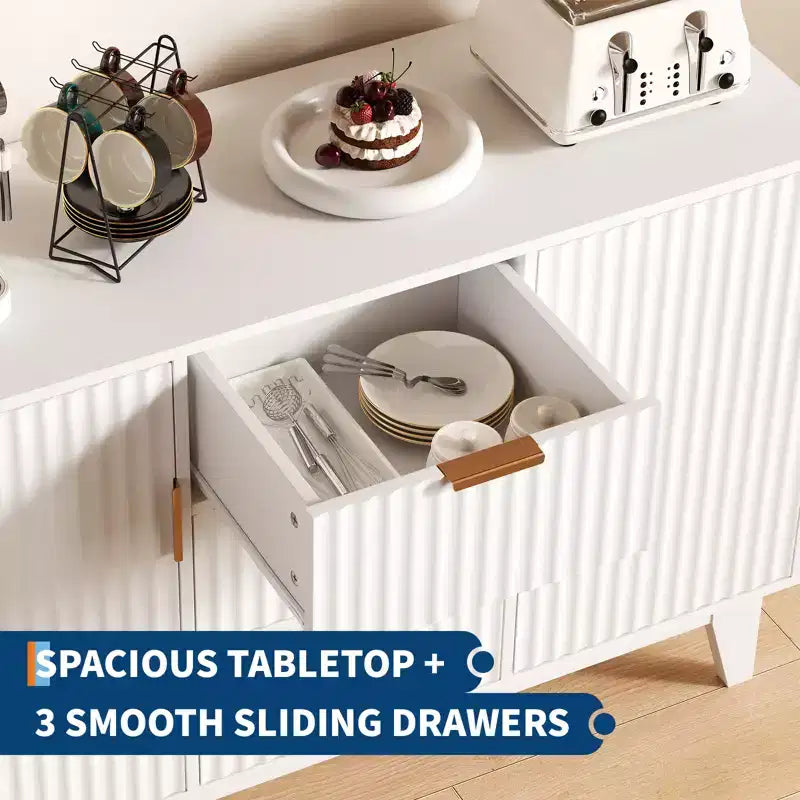 Mobile Contenitore da 47.2" L con 3 Cassetti, Credenza Grande con 2 Ante, Mobile TV Moderno a Metà Termine, Mobile Bar per Soggiorno, Cucina, Ingresso