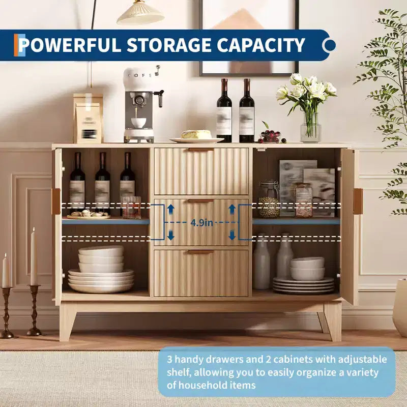 Mobile Contenitore da 47.2" L con 3 Cassetti, Credenza Grande con 2 Ante, Mobile TV Moderno a Metà Termine, Mobile Bar per Soggiorno, Cucina, Ingresso