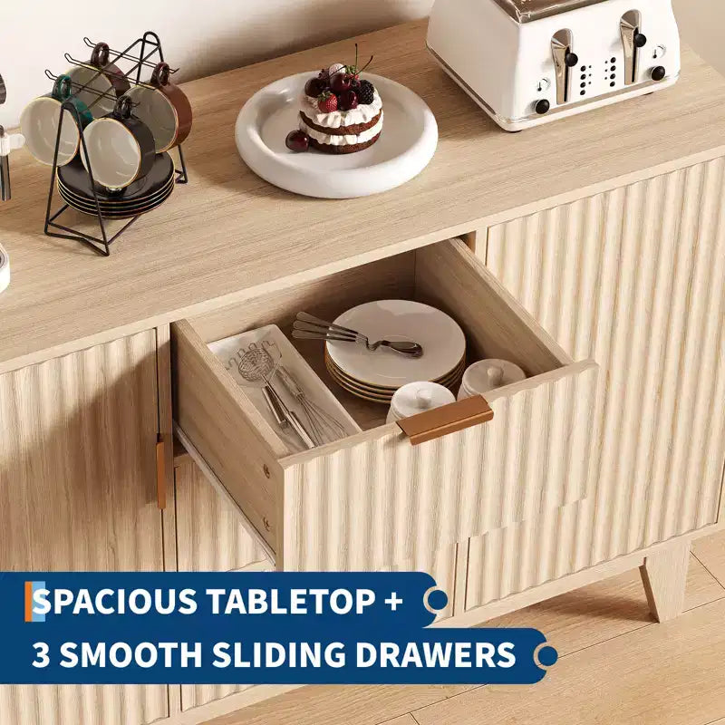 Mobile Contenitore da 47.2" L con 3 Cassetti, Credenza Grande con 2 Ante, Mobile TV Moderno a Metà Termine, Mobile Bar per Soggiorno, Cucina, Ingresso
