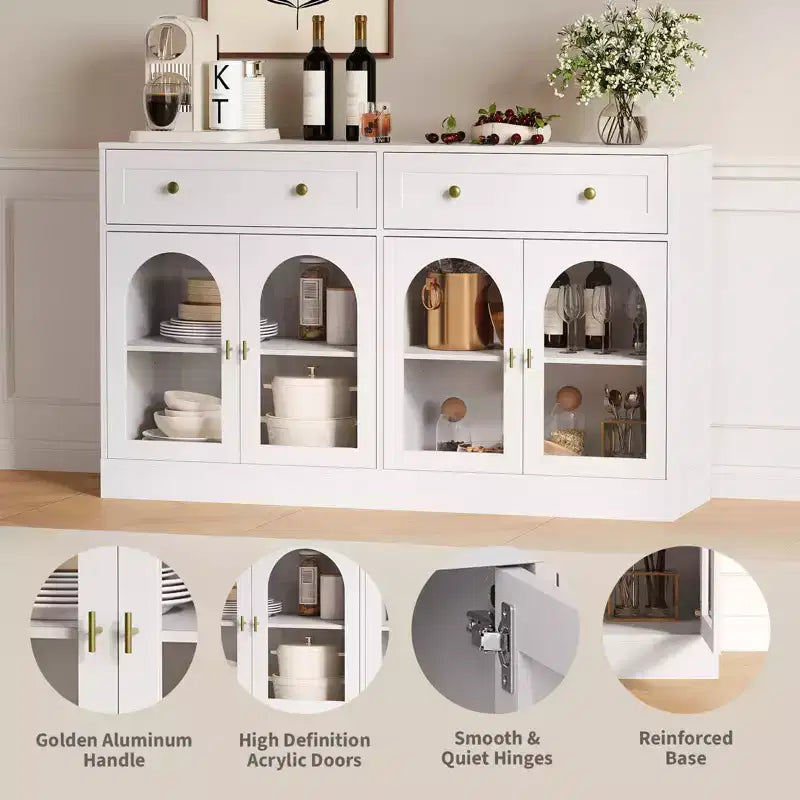 Credenza a buffet da 55 pollici con 4 ante in acrilico e 2 cassetti, mobile da cucina in legno, consolle per soggiorno, sala da pranzo, ingresso