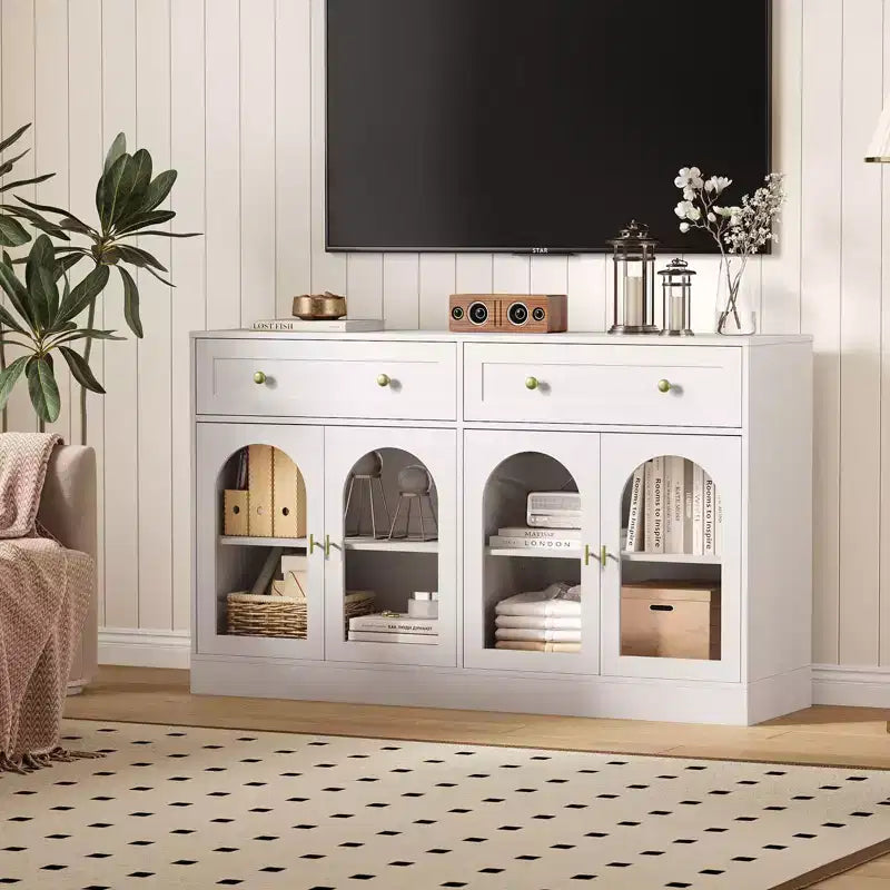 Credenza a buffet da 55 pollici con 4 ante in acrilico e 2 cassetti, mobile da cucina in legno, consolle per soggiorno, sala da pranzo, ingresso