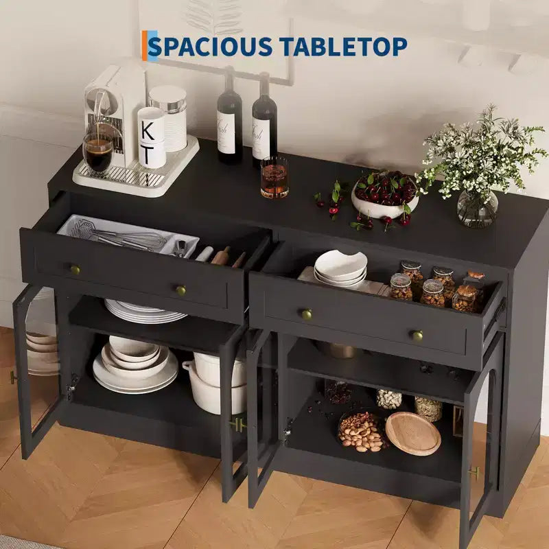 Credenza a buffet da 55 pollici con 4 ante in acrilico e 2 cassetti, mobile da cucina in legno, consolle per soggiorno, sala da pranzo, ingresso