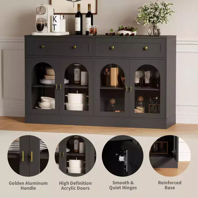 Credenza a buffet da 55 pollici con 4 ante in acrilico e 2 cassetti, mobile da cucina in legno, consolle per soggiorno, sala da pranzo, ingresso