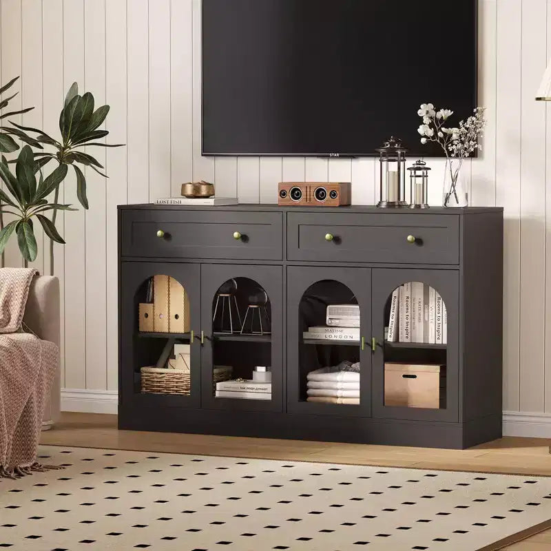 Credenza a buffet da 55 pollici con 4 ante in acrilico e 2 cassetti, mobile da cucina in legno, consolle per soggiorno, sala da pranzo, ingresso