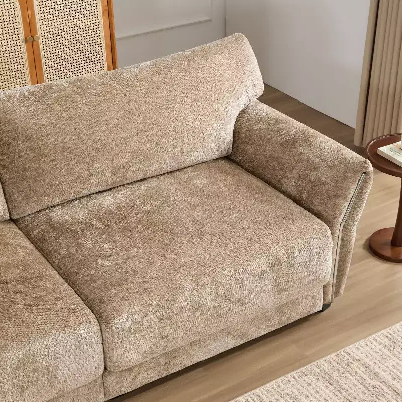 Divano componibile a L con poggiapiedi, divano a 3 posti in ciniglia con seduta extra larga e USB, 110