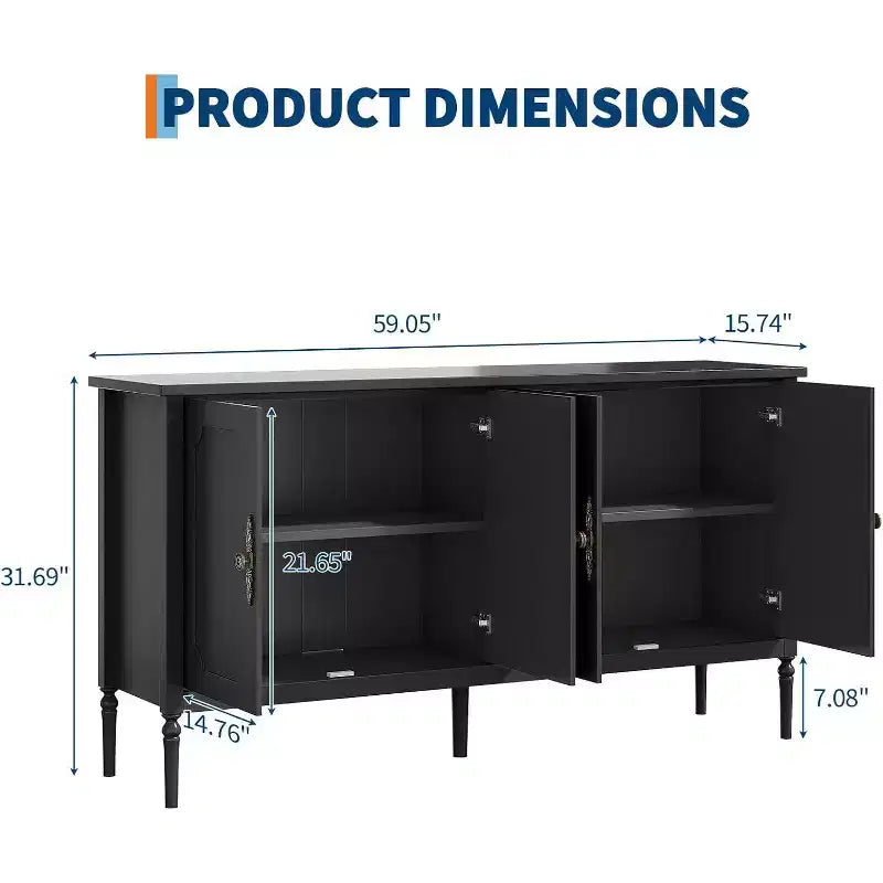 COZONY 59 Mobile credenza a buffet Vintage per bar caffè con ripiani regolabili e 4 ante per sala da pranzo, cucina e soggiorno