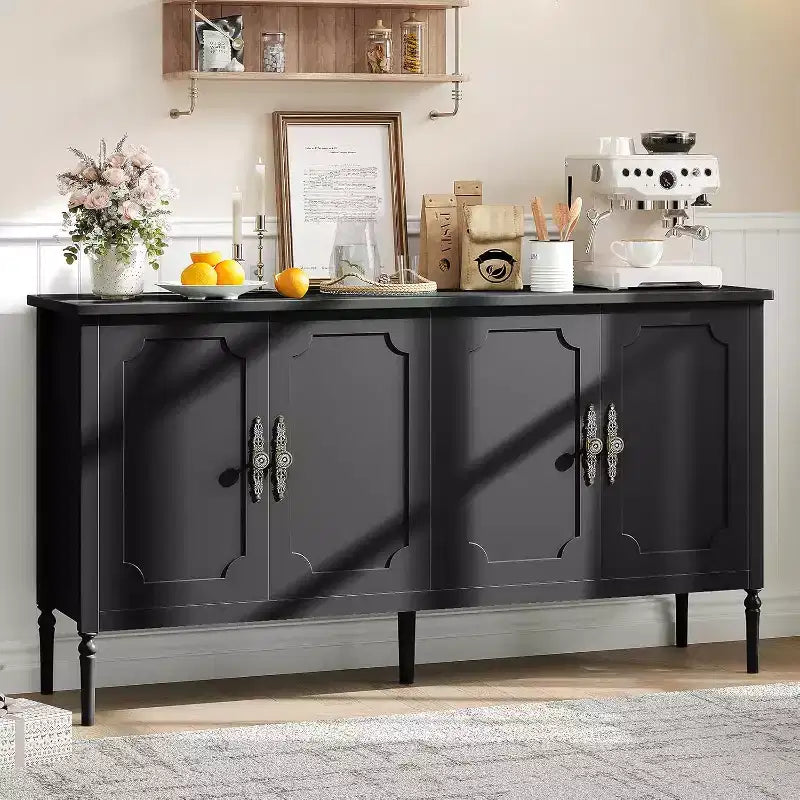 COZONY 59 Buffet Sideboard Cabinet  Vintage Coffee Bar Storage with Adjustable Shelves & 4 Doors for Dining Room, Kitchen & Living Room