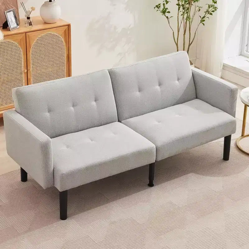 Divano futon convertibile moderno da 75'', divano futon imbottito in legno massello, divano a due posti regolabile in tessuto per soggiorno