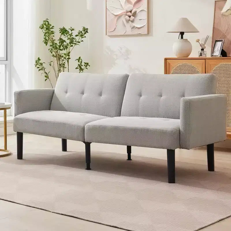 Divano futon convertibile moderno da 75'', divano futon imbottito in legno massello, divano a due posti regolabile in tessuto per soggiorno