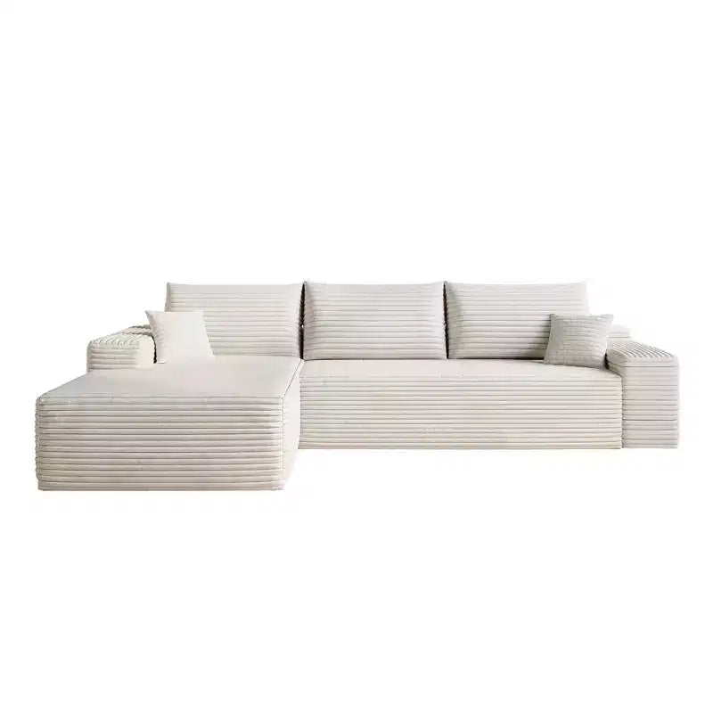 Divano componibile a nuvola da 107 pollici in tessuto di velluto a coste bianco, con chaise longue a L, divano modulare moderno con seduta profonda