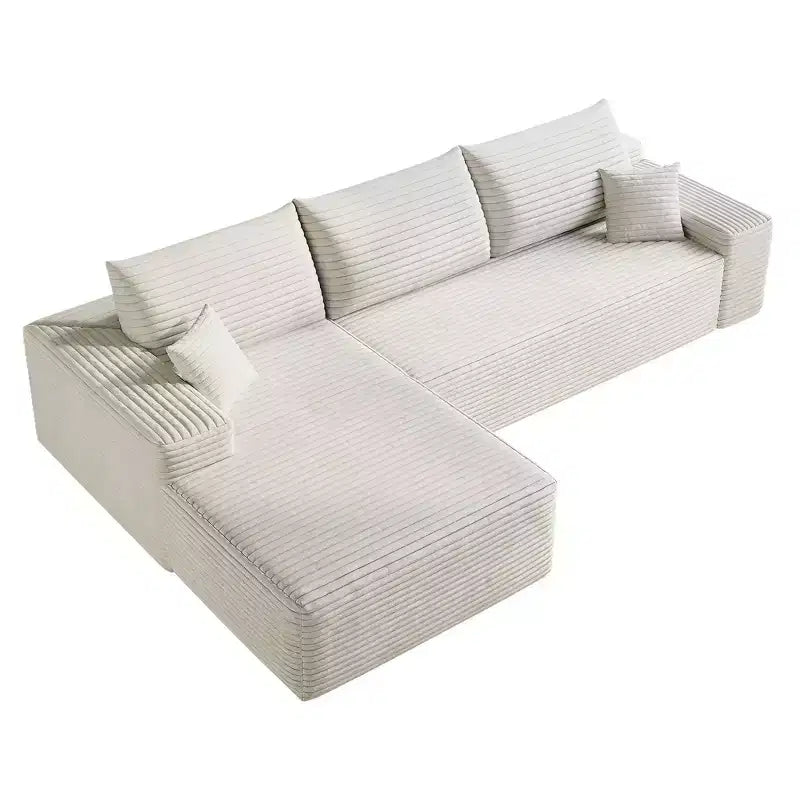 Divano componibile a nuvola da 107 pollici in tessuto di velluto a coste bianco, con chaise longue a L, divano modulare moderno con seduta profonda