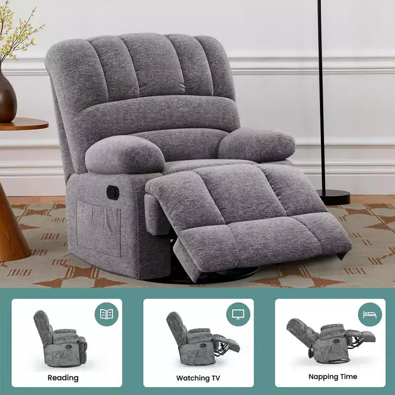Fauteuil inclinable pivotant et basculant extra-large gris foncé MAYEERTY pour salon d'adultes