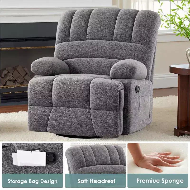 Fauteuil inclinable pivotant et basculant extra-large gris foncé MAYEERTY pour salon d'adultes
