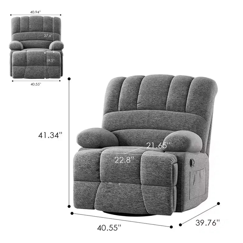 Fauteuil inclinable pivotant et basculant extra-large gris foncé MAYEERTY pour salon d'adultes