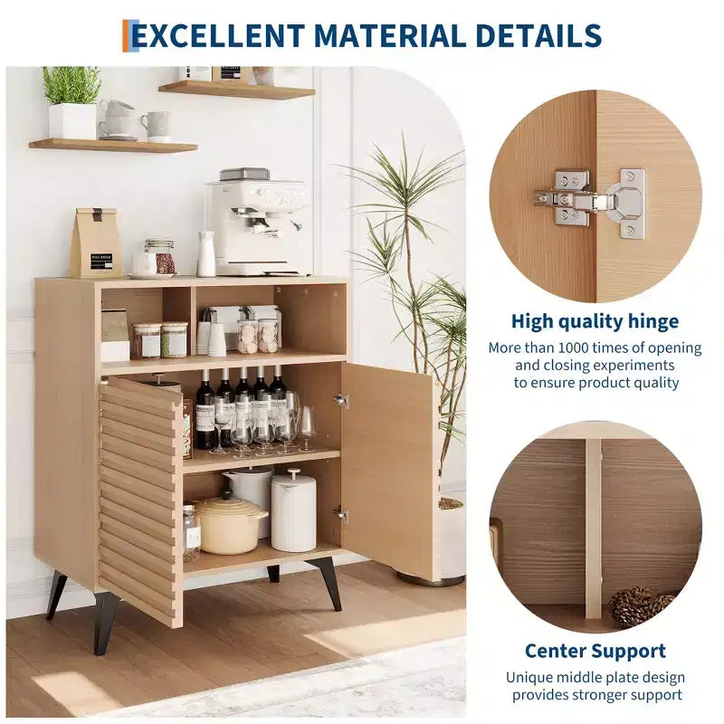 Meuble de rangement cannelé avec pieds en métal, buffet de style moderne du milieu du siècle, desserte avec rangement pour salon, couloir, entrée