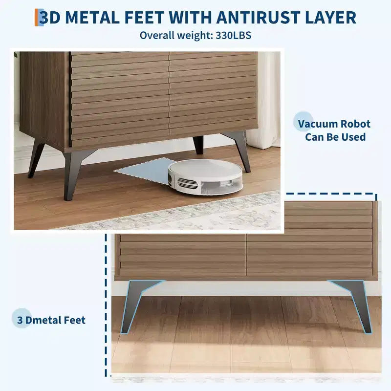 Meuble de rangement cannelé avec pieds en métal, buffet de style moderne du milieu du siècle, desserte avec rangement pour salon, couloir, entrée