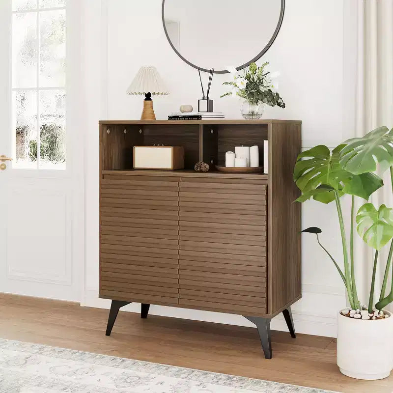 Fluted Storage Cabinet with Metal Legs, Mid Century Modern Sideboard, Buffet Credenza with Storage for Living Room, Hallway, Entryway
