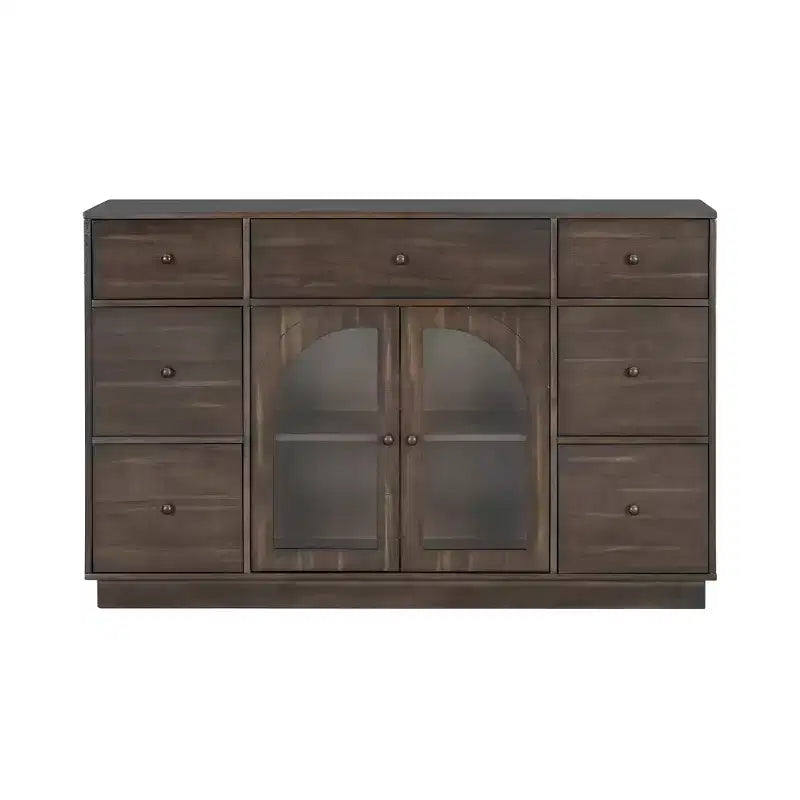 Christopher Knight Home Mirae Mobile Contenitore Vintage da 55.1" con 7 Cassetti, 2 Ante in Vetro e Ripiani Regolabili