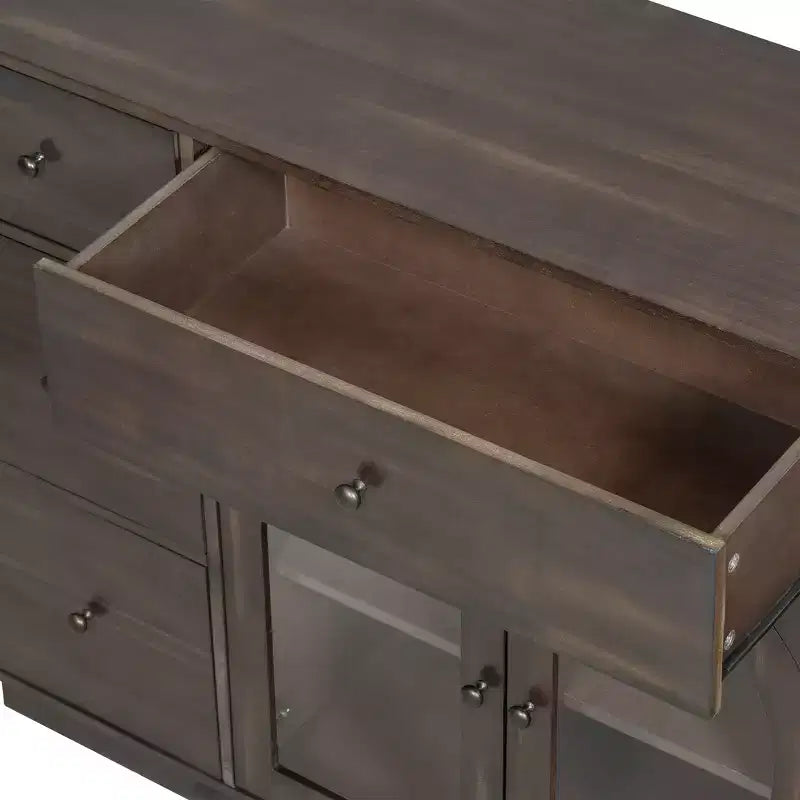 Christopher Knight Home Mirae Mobile Contenitore Vintage da 55.1" con 7 Cassetti, 2 Ante in Vetro e Ripiani Regolabili