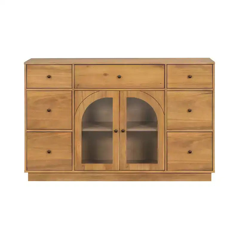Christopher Knight Home Mirae Mobile Contenitore Vintage da 55.1" con 7 Cassetti, 2 Ante in Vetro e Ripiani Regolabili