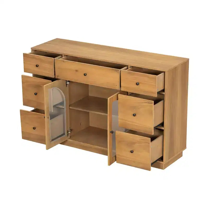 Christopher Knight Home Mirae Mobile Contenitore Vintage da 55.1" con 7 Cassetti, 2 Ante in Vetro e Ripiani Regolabili